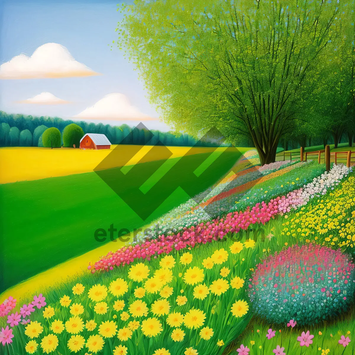 Picture of Sunny Summer Landscape with Green Grass and Blue Sky