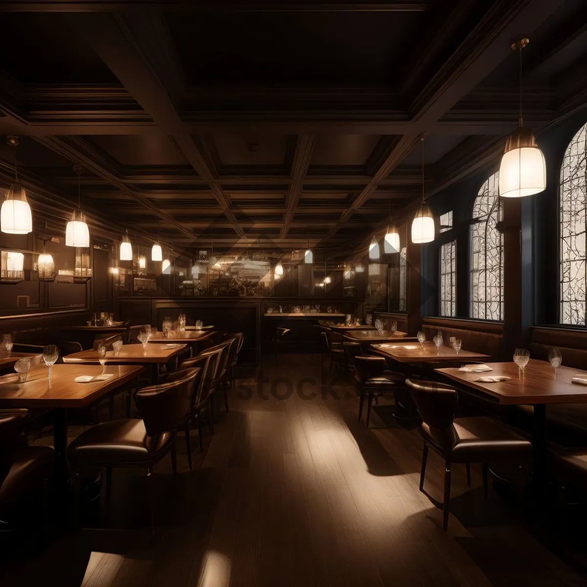 Picture of Modern cafeteria interior with tables and chairs