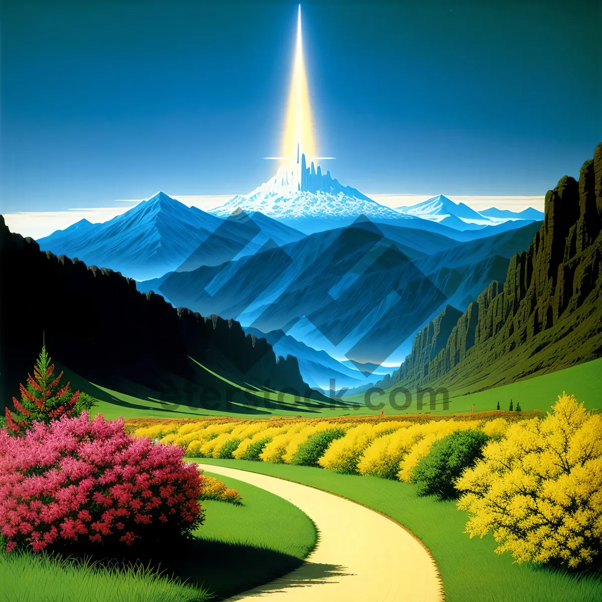 Picture of Vibrant Countryside Meadow under a Bright Blue Sky