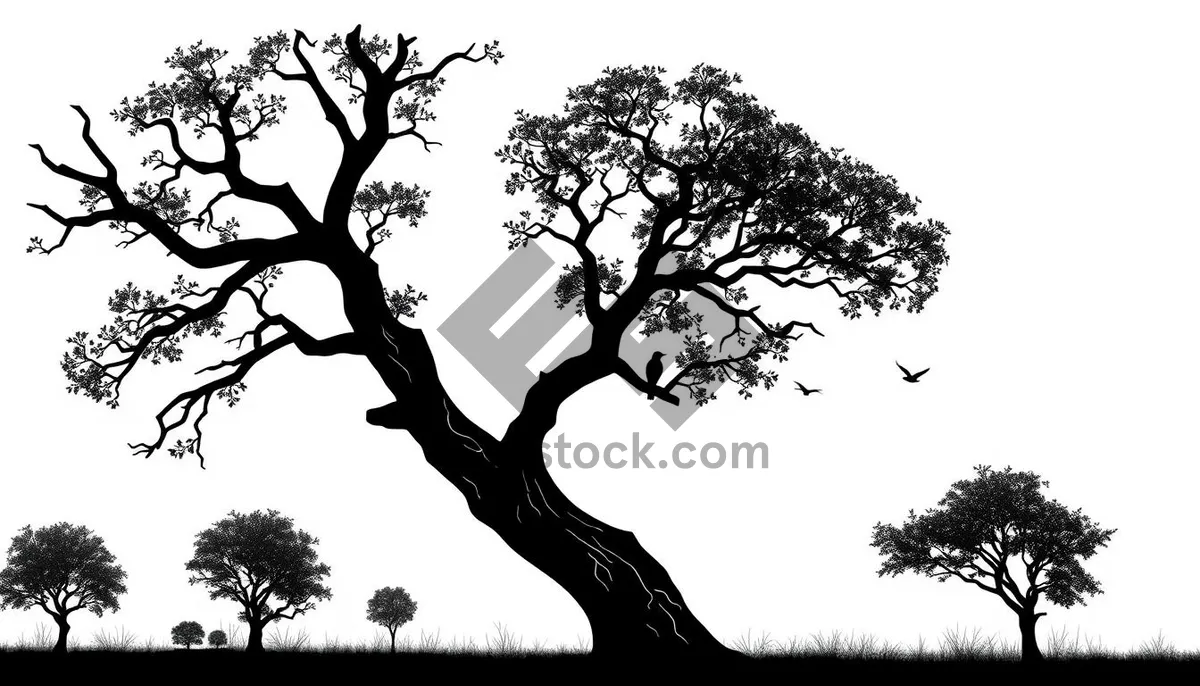 Picture of Silhouette of tree against evening sky in forest landscape.