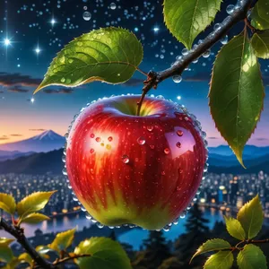 Fresh and Juicy Apple Fruit on Leaf