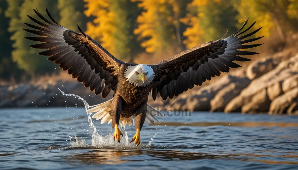 Picture of Bald eagle in flight with outstretched wings