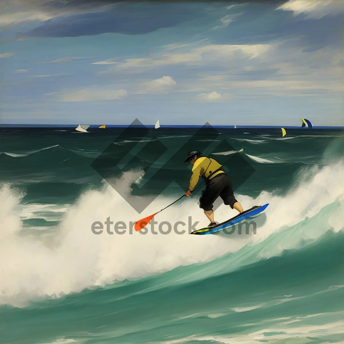 Picture of Surfer riding waves on a tropical beach circuit.