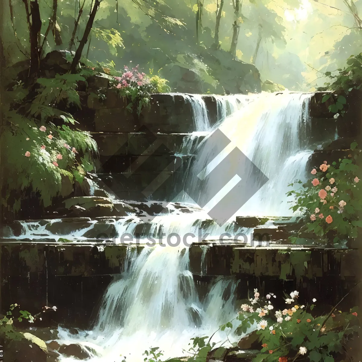 Picture of Serene Forest Waterfall in Scenic Wilderness