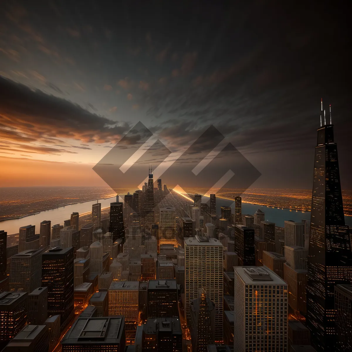 Picture of Cityscape Skyline at Night: Modern Financial District