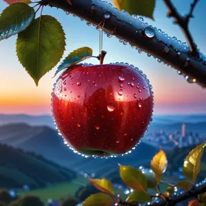 Fresh Cherry Berry Fruit on Tree Branch.