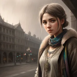 Smiling brunette tourist with a happy expression