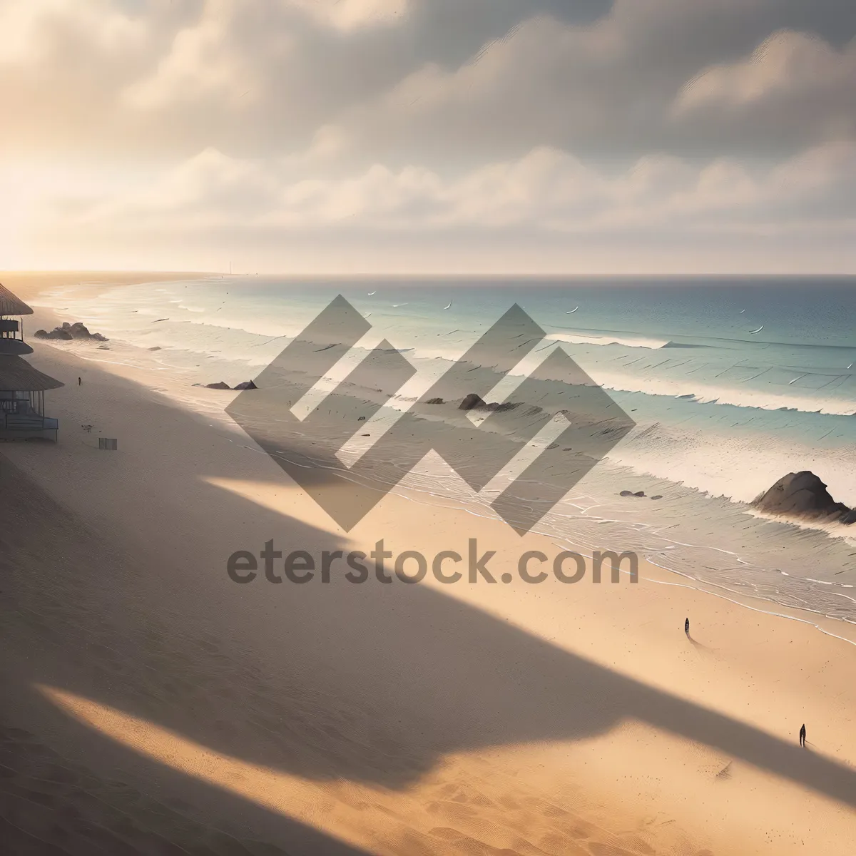 Picture of Sandy Beach with Turquoise Waves and Sunny Sky