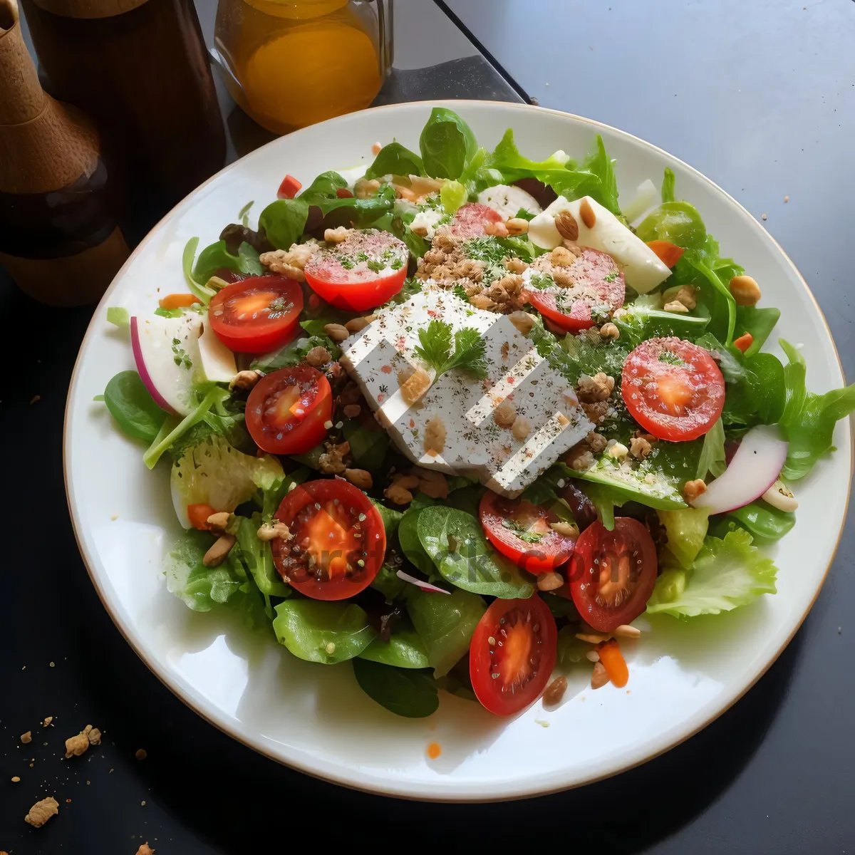 Picture of Delicious Healthy Plate of Vegetarian Salad with Cheese