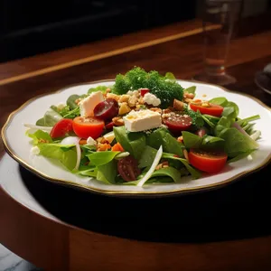 Fresh vegetable salad with green peas and tomatoes.