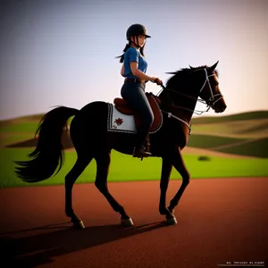 Action-Packed Horse Silhouette in Sport with People and Teacher