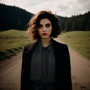 Happy Smiling Fashion Model with Attractive Brunette Hair