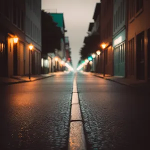 Nighttime Urban Cityscape on Busy Street