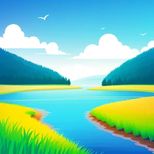 Summer Country Skyline with Vibrant Waves