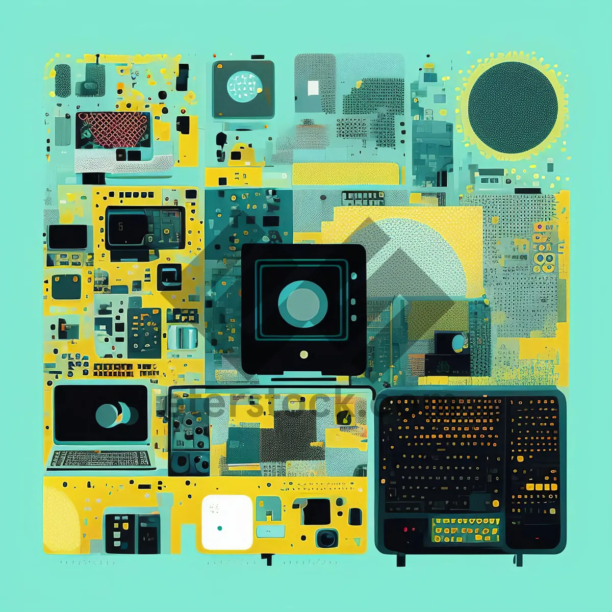 Picture of Computer Circuit Board with Microprocessor Chip and Memory