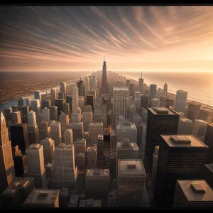 Urban Night Skyline in High-Rise Financial District
