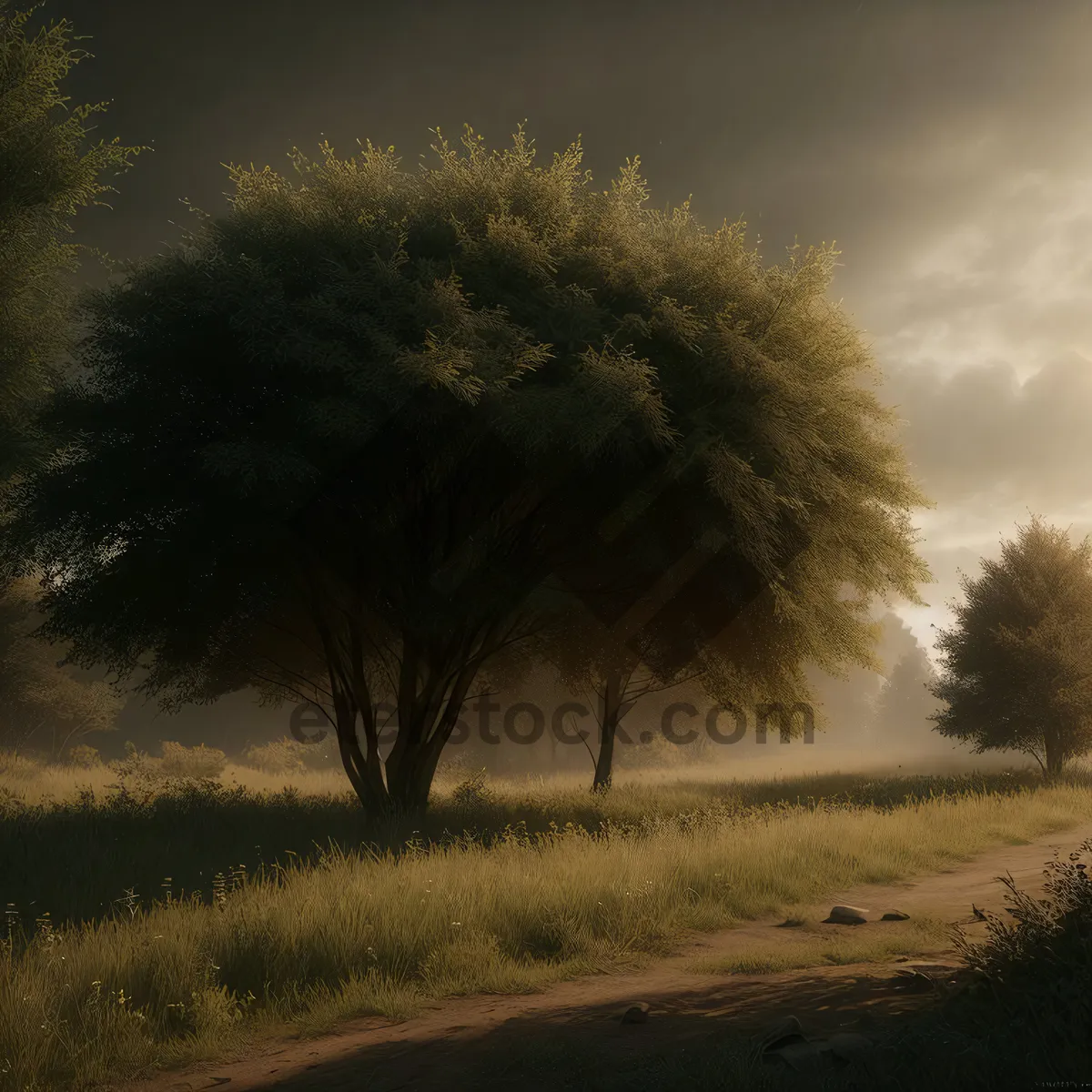 Picture of Serene Autumn Landscape with Majestic Trees