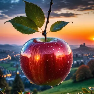 Juicy Red Delicious Apple with Leaf Sprig