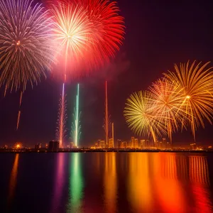 Colorful Burst of Bright Fireworks Lighting up the Night Sky