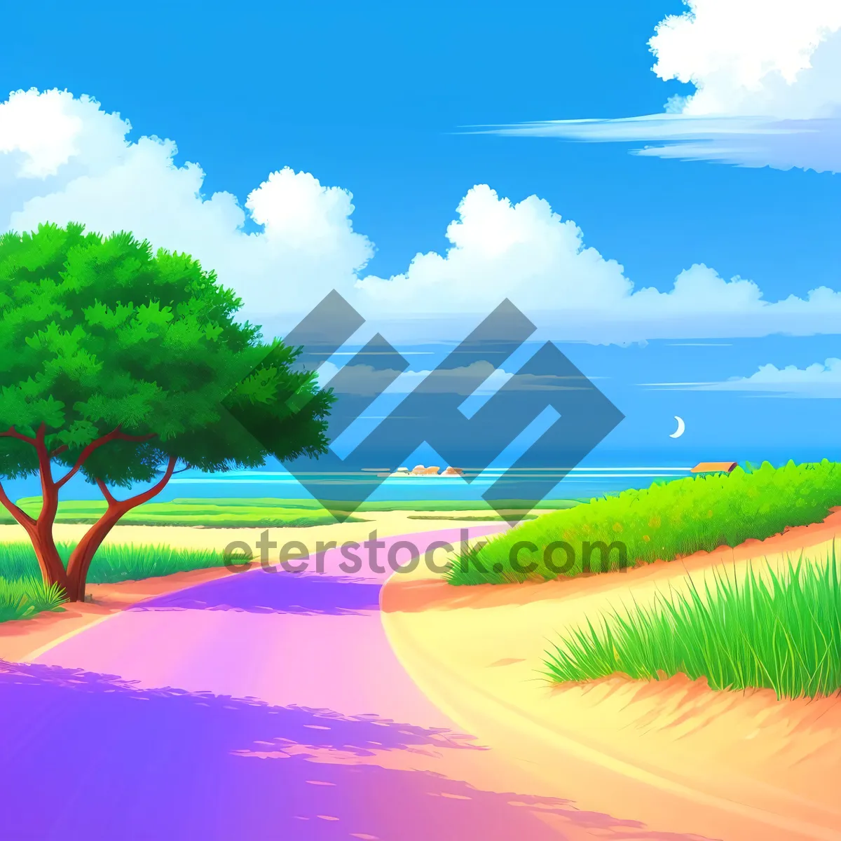 Picture of Serene Summer Horizon with Sunny Meadow and Clear Sky