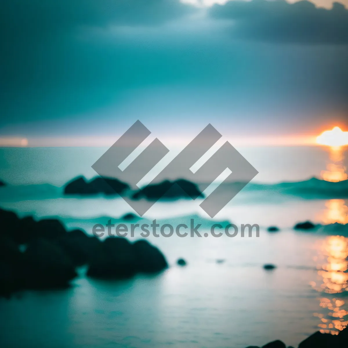 Picture of Stunning Sunset Over Golden Beach and Ocean