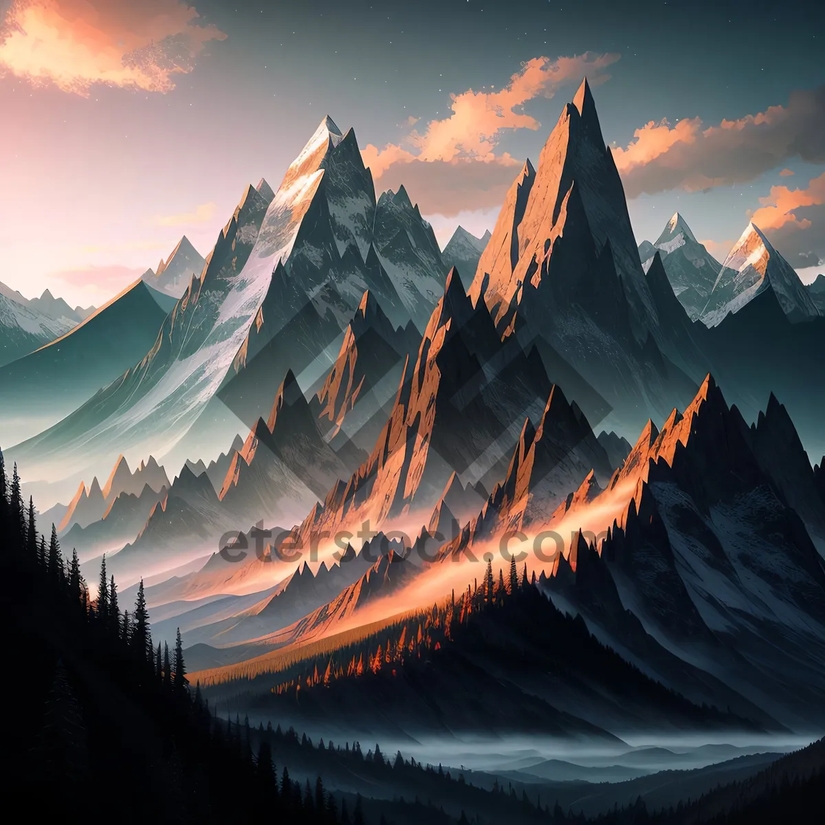 Picture of Snow-capped Peaks in Majestic Mountain Range