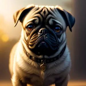 Cute wrinkled pug puppy portrait