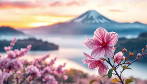 Japanese Pink Blossoms in Country Garden