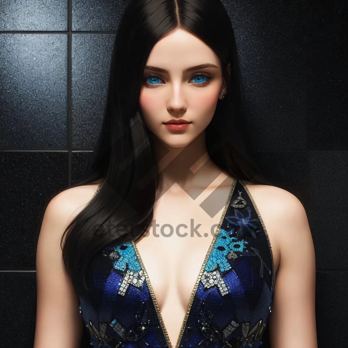 Picture of Fashion model with attractive black hair and sultry eyes.