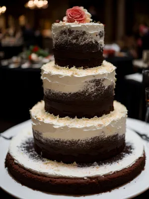 Delicious Gourmet Chocolate Cake Slice with Fresh Fruit Topping