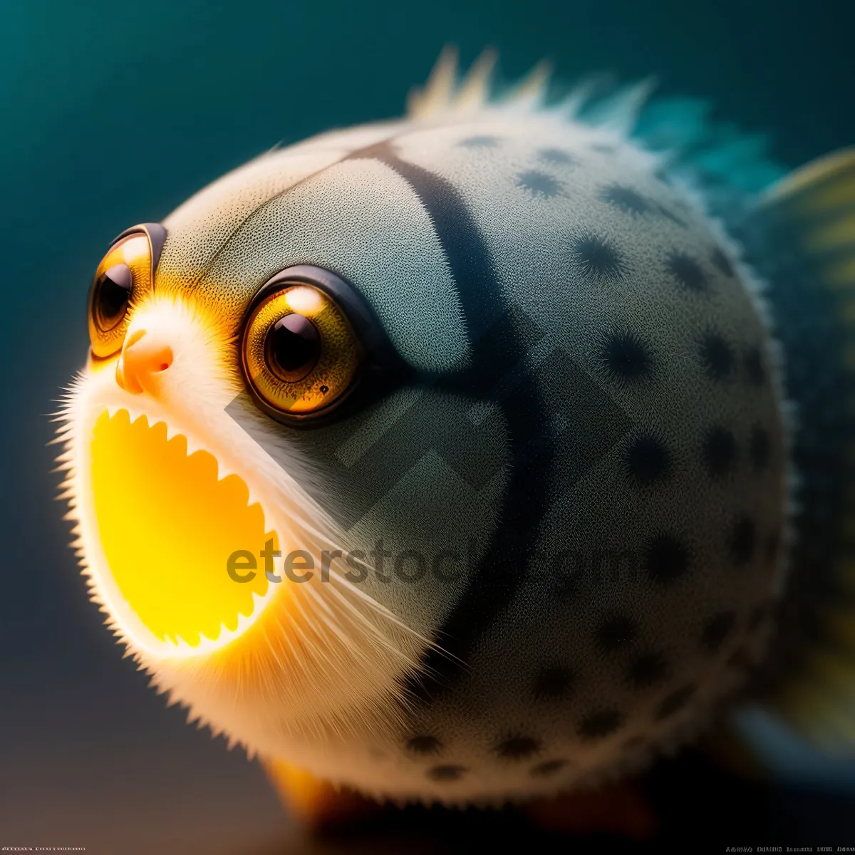 Picture of Puffer fish's captivating eyes in underwater sea pet.