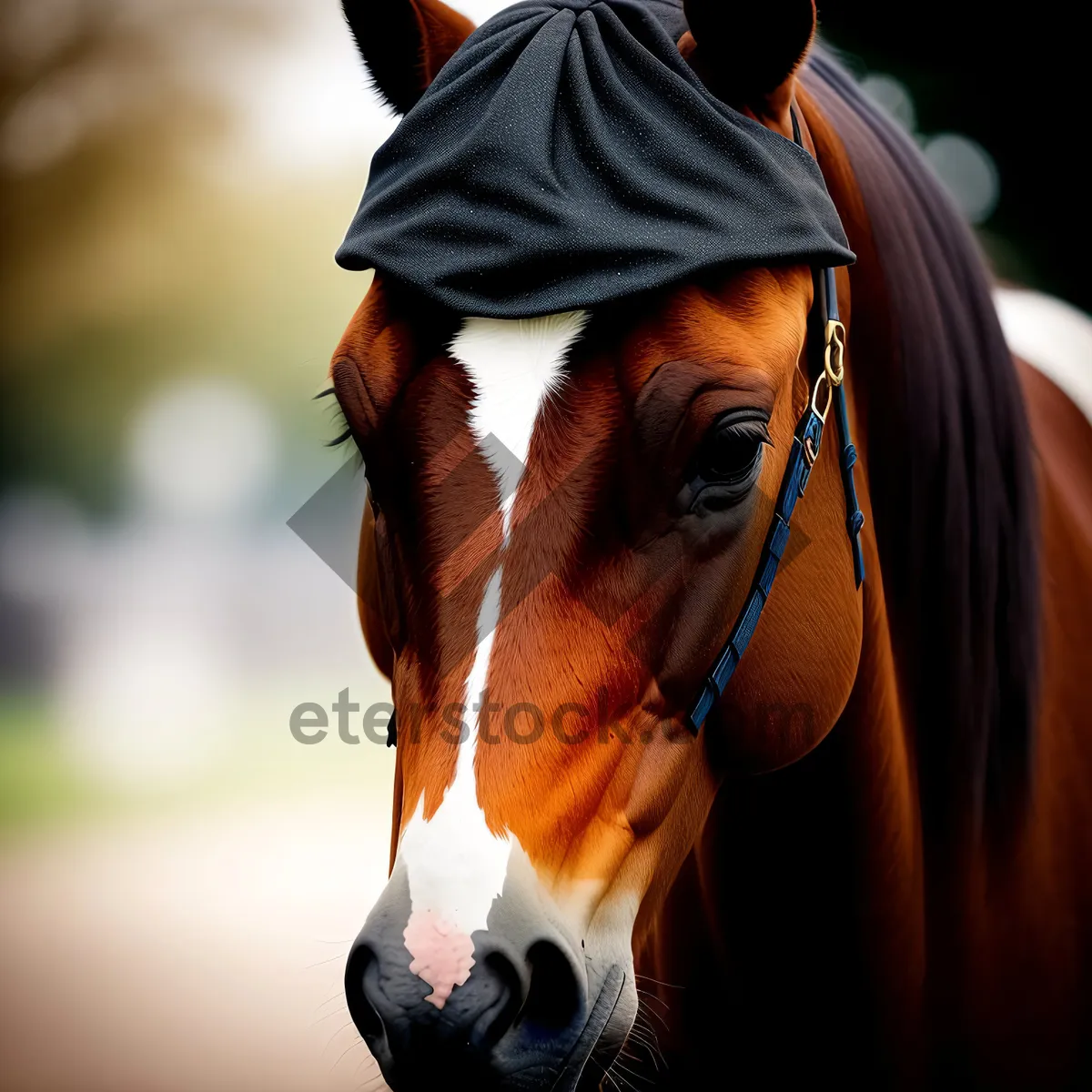 Picture of Beautiful Thoroughbred Horse Grazing in Meadow