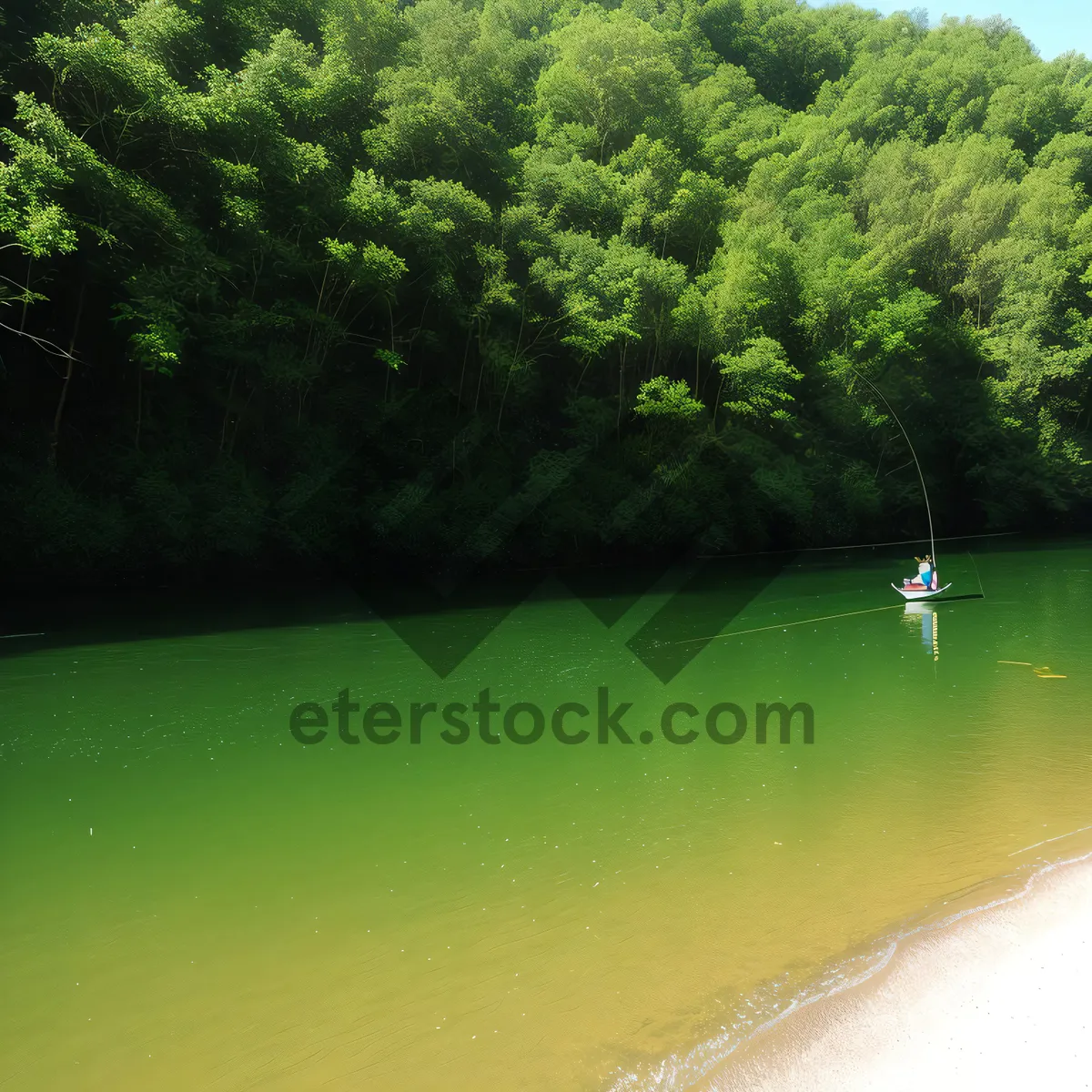 Picture of Serene summer landscape with trees reflecting in a peaceful lake