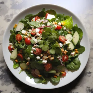 Fresh Salad with Tomato, Cucumber, and Cheese