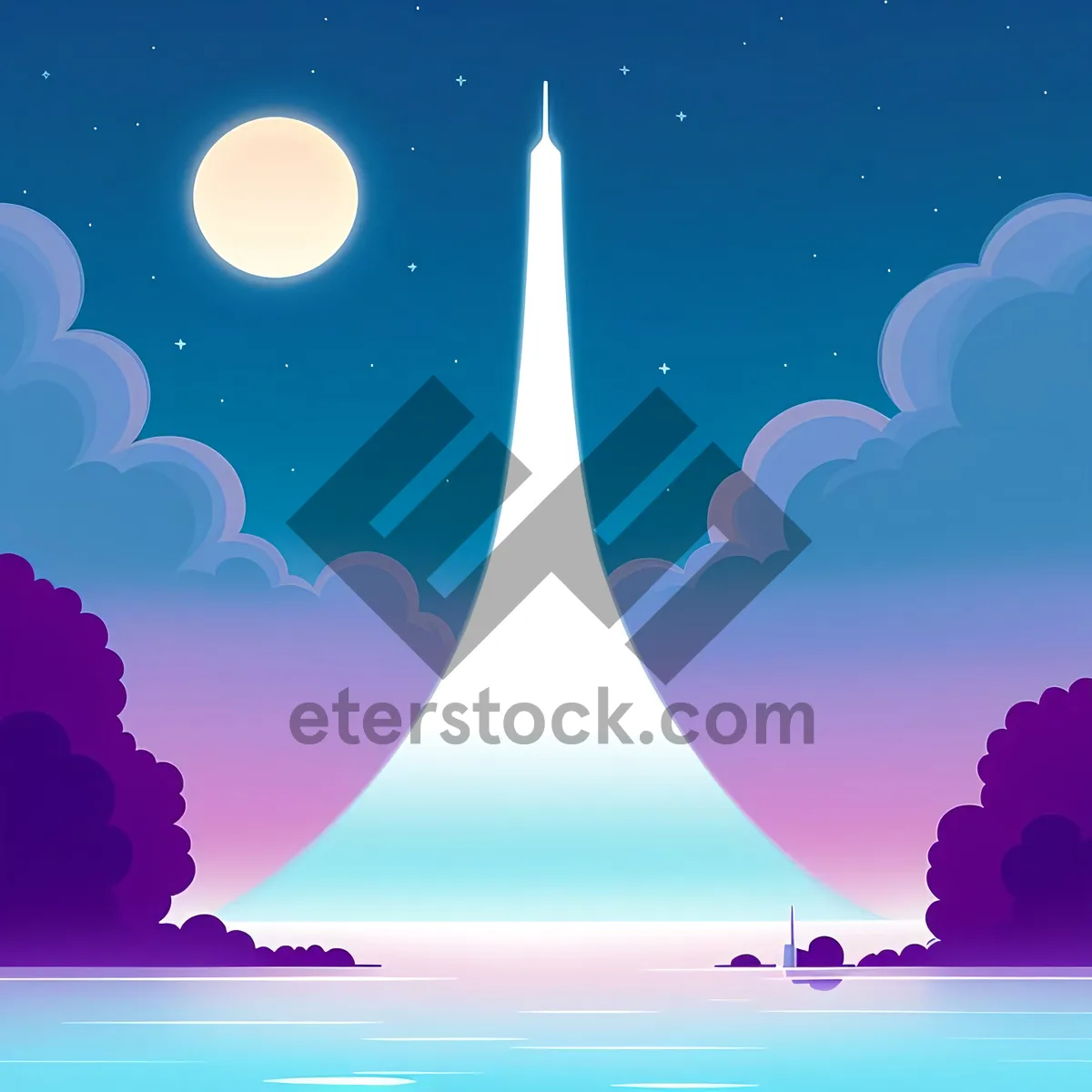 Picture of Winter Magic: Snowy Moonlight Starry Card with Tree
