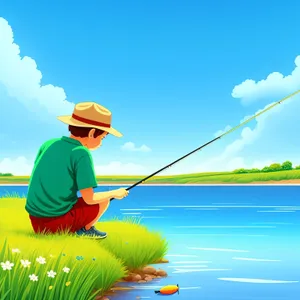 Joyful Fisherman Enjoying Sunny Summer Day by the Lake