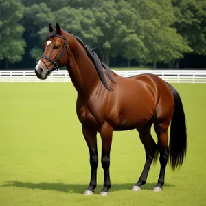 Thoroughbred Stallion Grazing on a Rural Farm