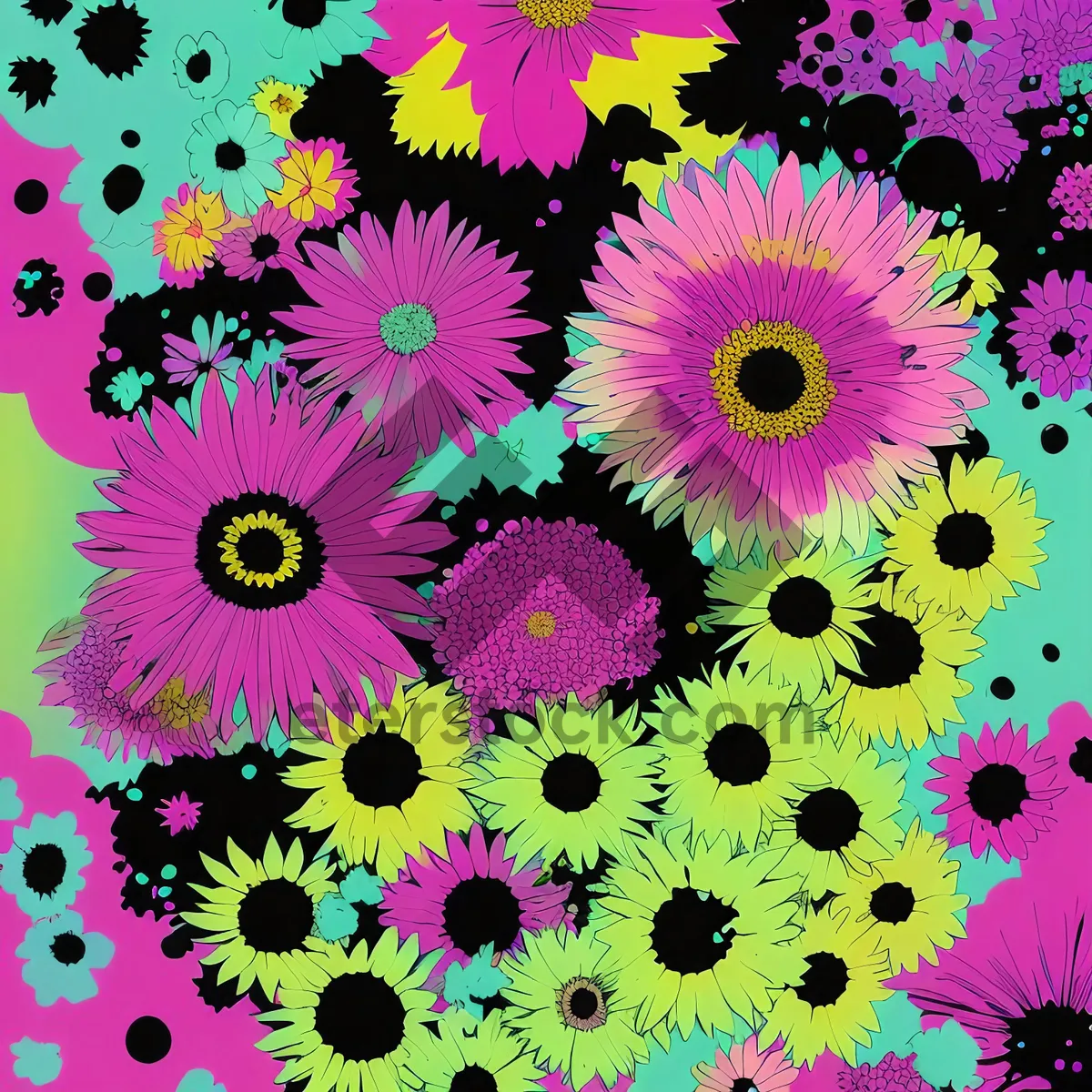 Picture of Colorful Floral Pattern with Yellow Daisy