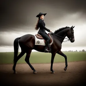 Stallion rider on stock saddle during equestrian sport