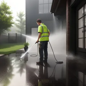 Sporty Man Using Squeegee for Cleaning