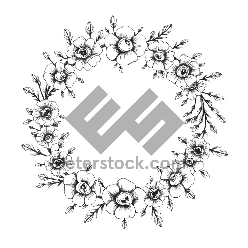 Picture of Vintage floral design silhouette with ornamental border