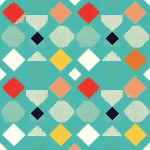 Geometric pixel art design in colorful square grid.