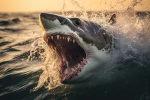 Great White Shark Swimming in Tropical Waters