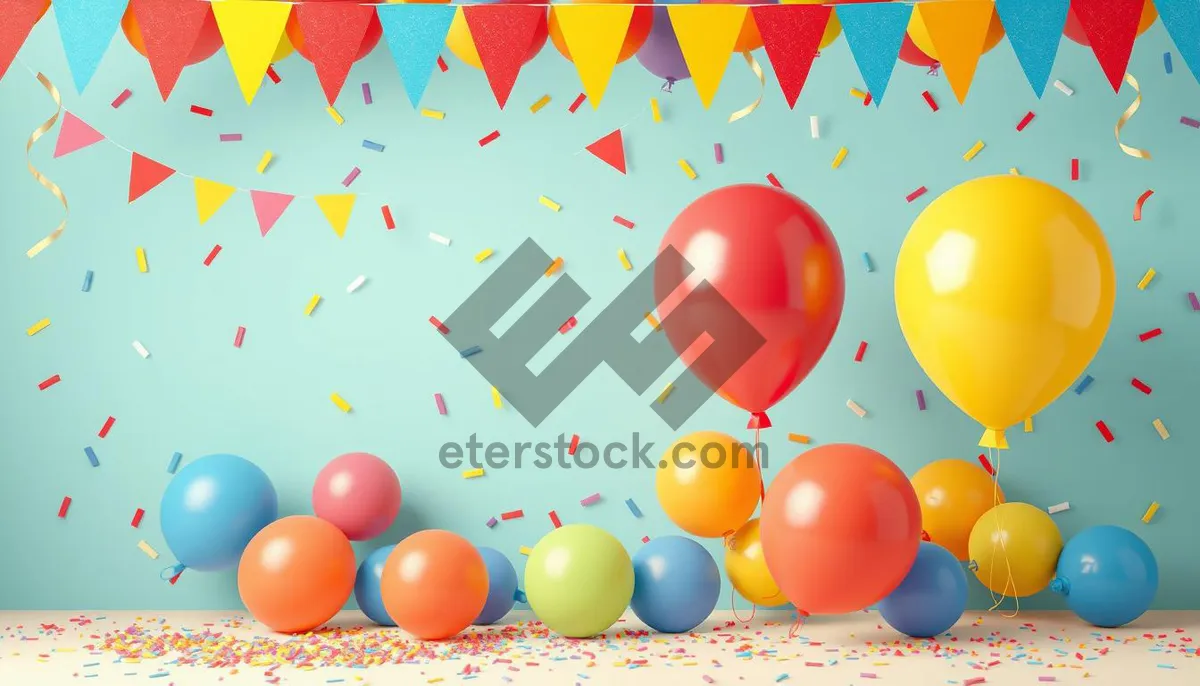 Picture of Colorful Birthday Party Decoration with Balloons and Confetti