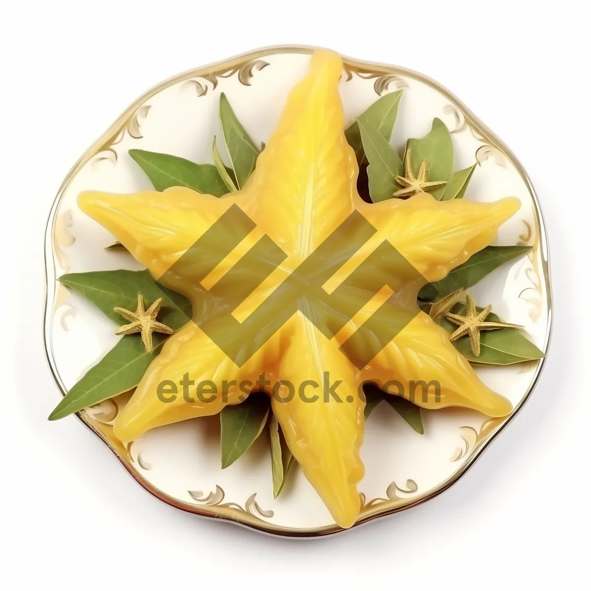 Picture of Floral leaf decoration with maple and lily.