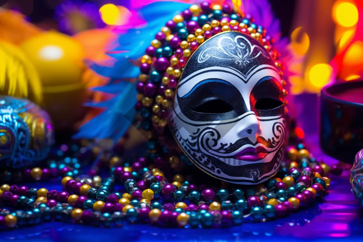 Picture of Colorful Venetian Mask for Carnival Celebration.