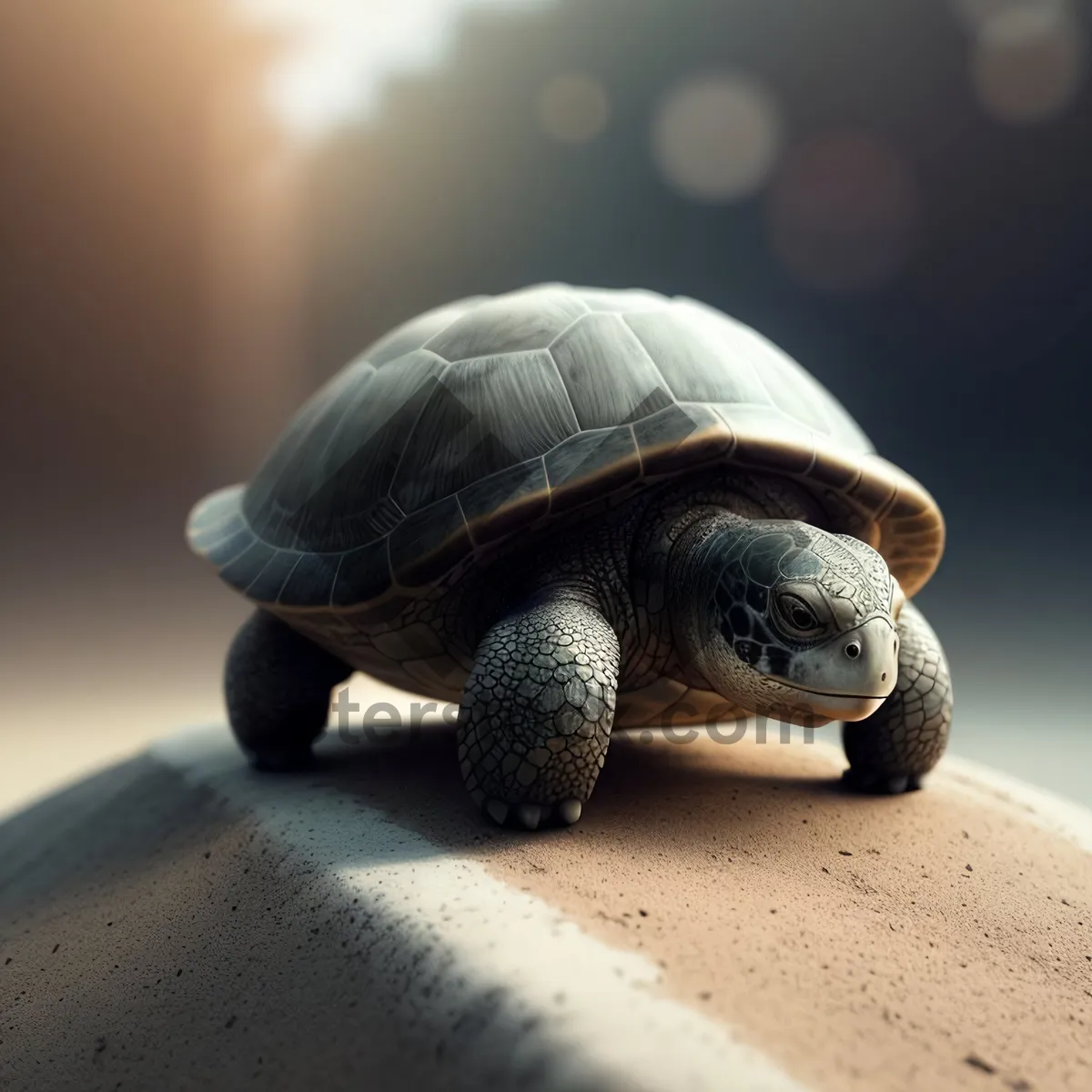 Picture of Cute Aquatic Tortoise Seeking Shelter in Shell