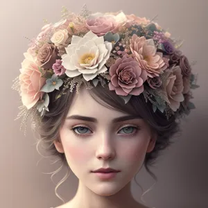 Seductive elegance: Attractive model with floral crown and sensual makeup