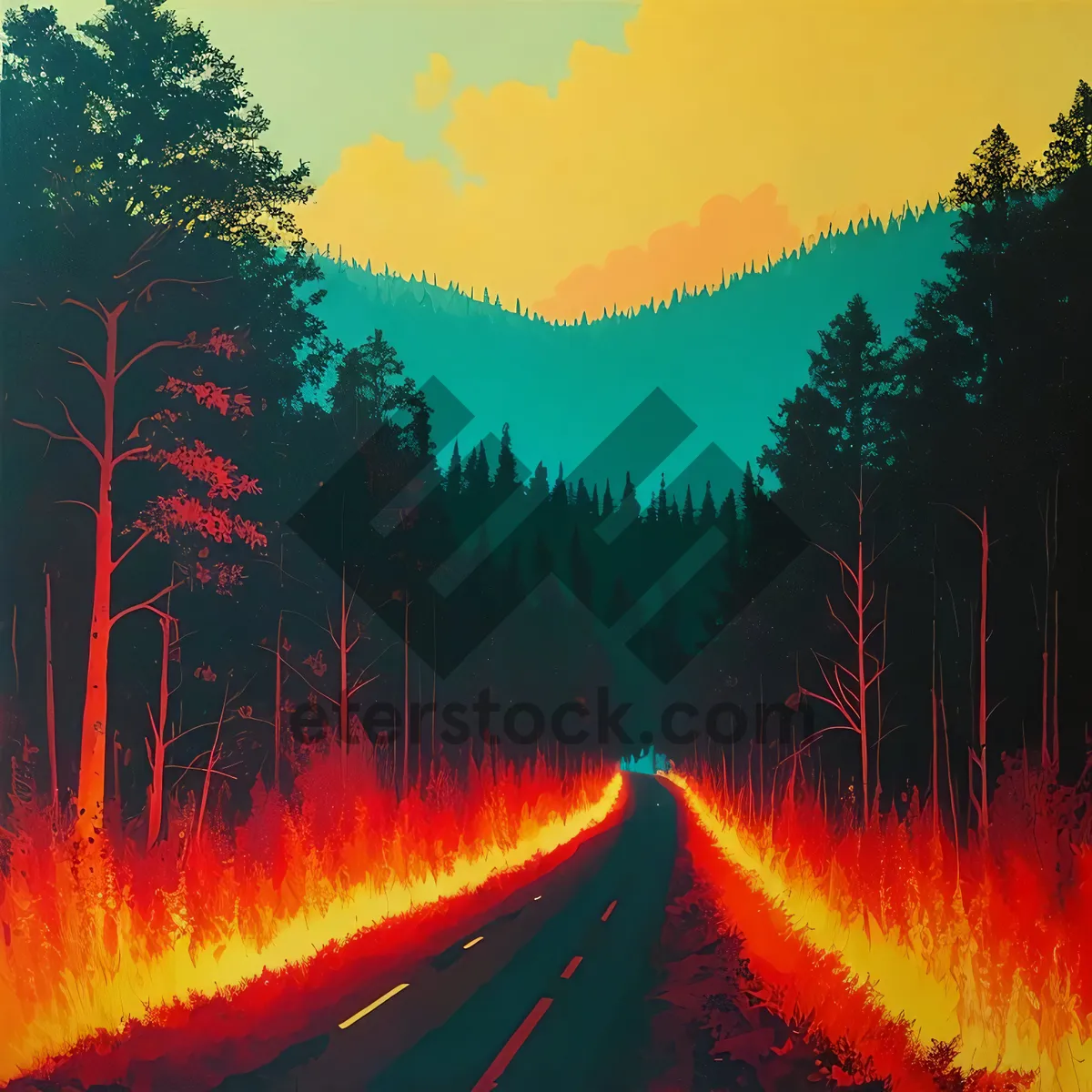Picture of Vibrant Sunset Over Majestic Mountain Landscape
