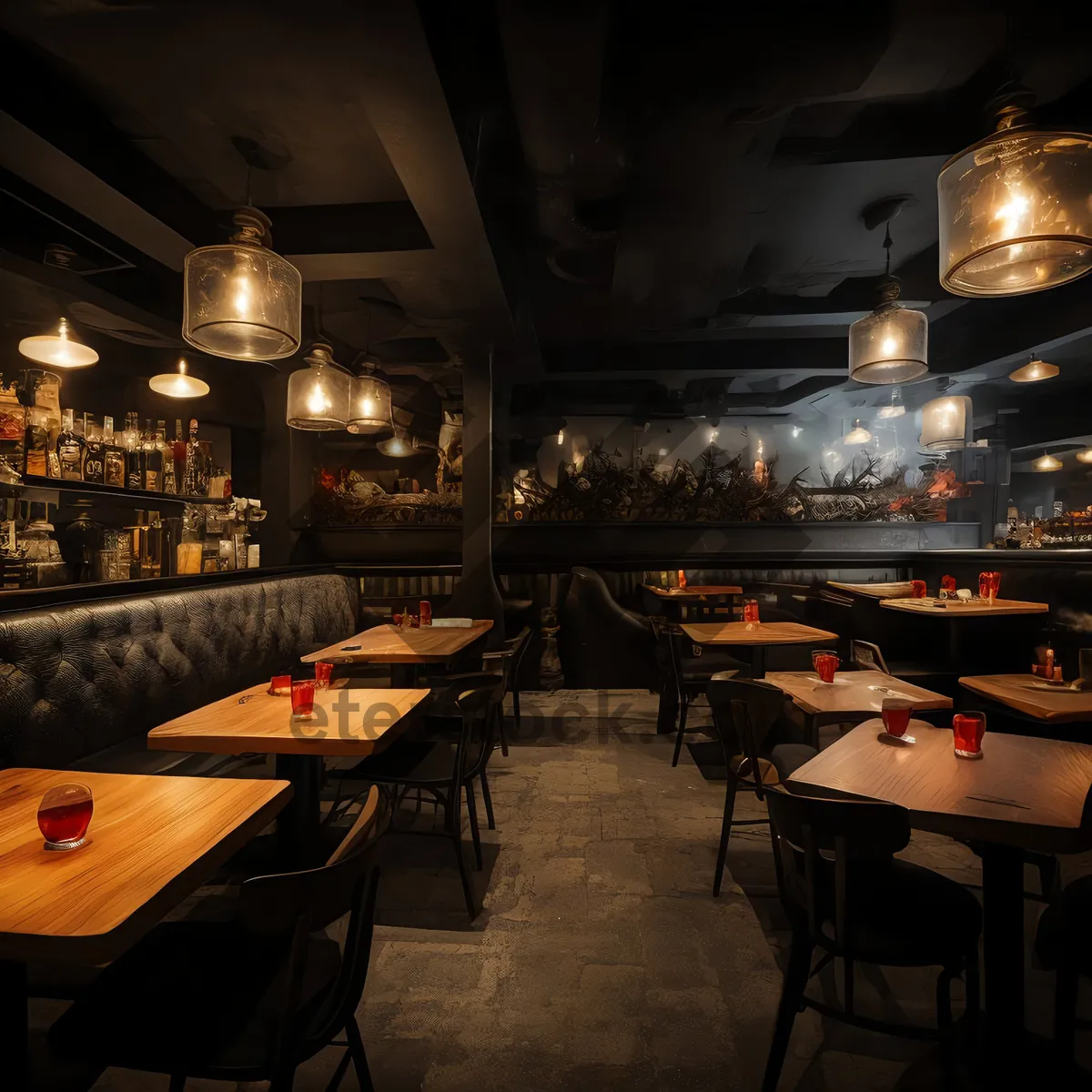 Picture of Modern luxury restaurant interior design with wooden furniture